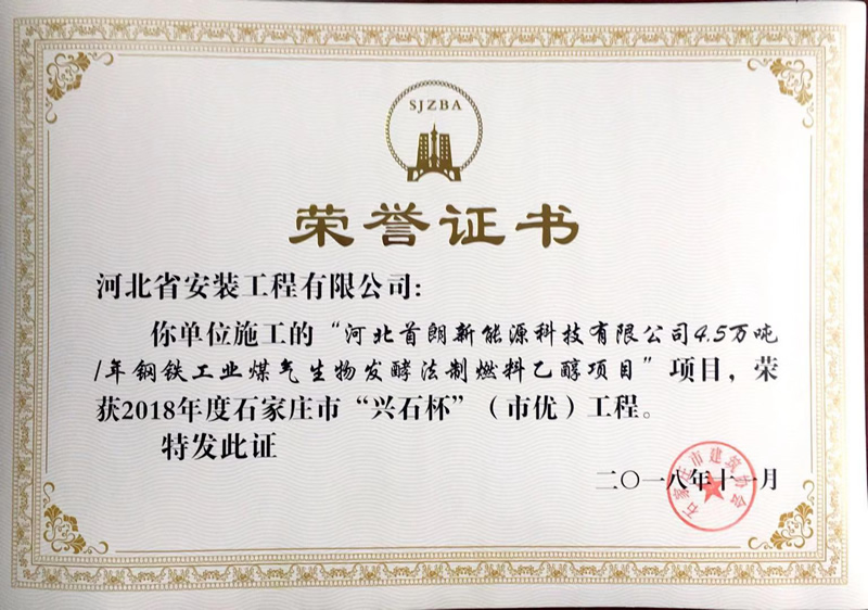 河北首朗新能源煤氣生物發酵項目——2018年度市優