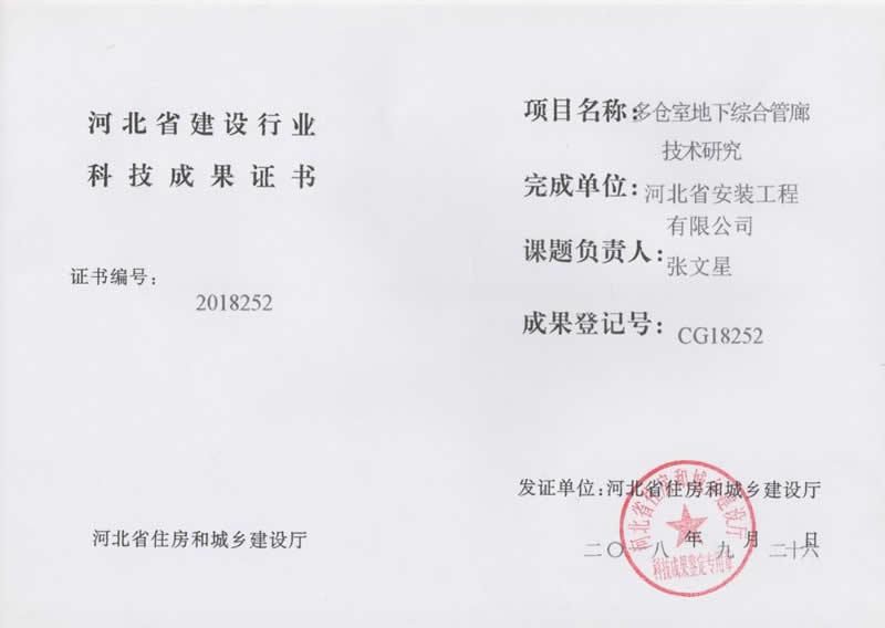 CG18252多倉室地下綜合管廊技術研究